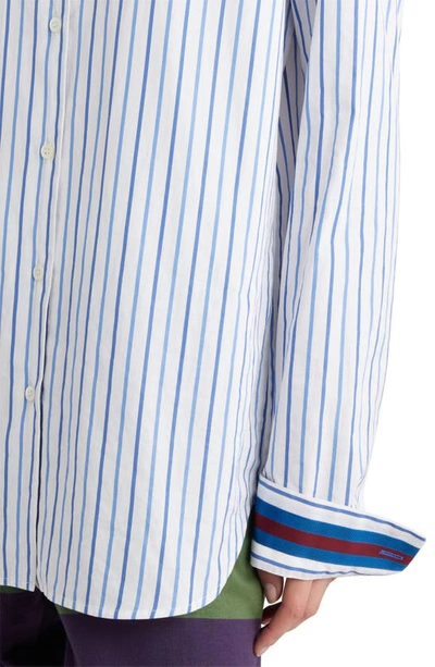 Shop Dries Van Noten Oversize Stripe Button-up Cocoon Shirt In Light Blue