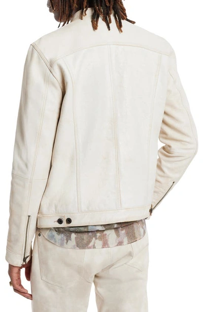 Shop John Varvatos Brando Band Collar Leather Jacket In Ecru