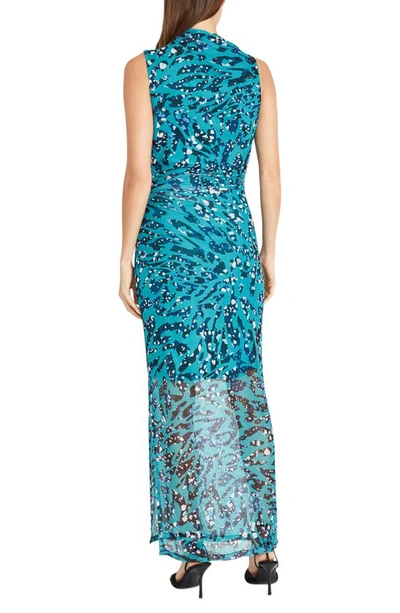Shop Donna Morgan For Maggy Shirred Sleeveless Maxi Dress In Teal Aqua/ Blue