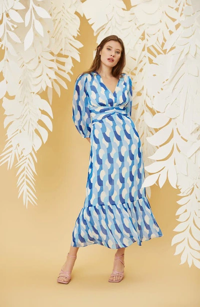 Shop Donna Morgan For Maggy Waist Detail Maxi Dress In Cream/ Powder Blue