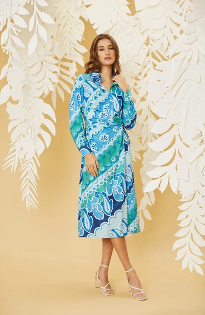 Shop Donna Morgan For Maggy Long Sleeve Midi Shirtdress In Sky Hawaian Blue