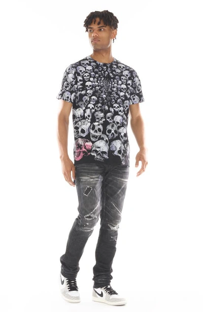 Shop Cult Of Individuality Skull Print Cotton T-shirt In Tie Dye