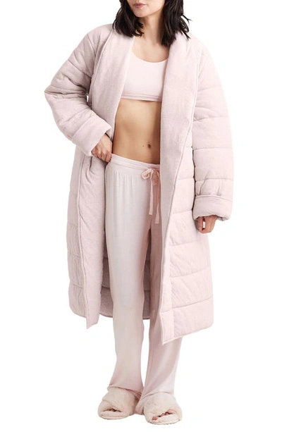 Shop Papinelle Cuddle Oversize Cotton Midi Puffer Robe In Rose Dust
