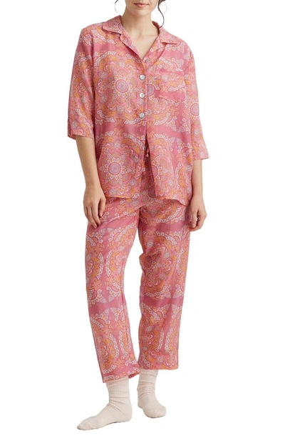 Shop Papinelle Ines Cotton & Silk Crop Pajamas In French Rose