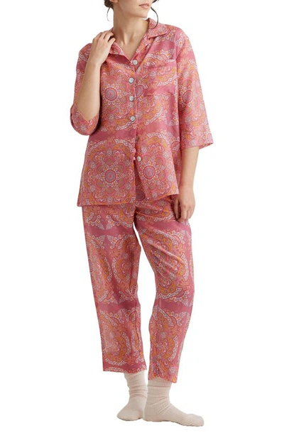 Shop Papinelle Ines Cotton & Silk Crop Pajamas In French Rose