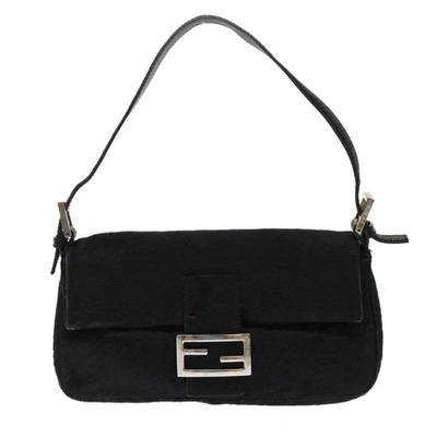 Shop Fendi Baguette Black Fur Shoulder Bag ()