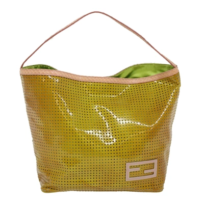 Shop Fendi Ff Yellow Patent Leather Tote Bag ()