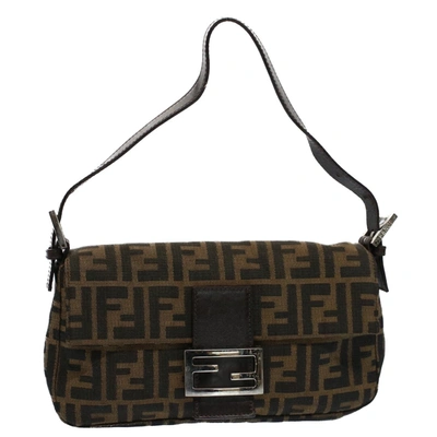 Shop Fendi Mamma Baguette Brown Canvas Shoulder Bag ()