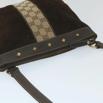 Shop Gucci Gg Canvas Brown Suede Shoulder Bag ()