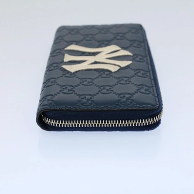Shop Gucci Ssima Navy Canvas Wallet  ()