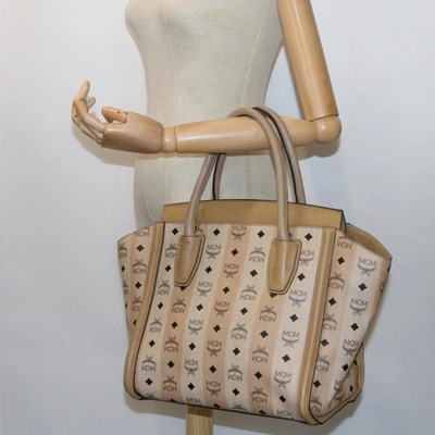 Shop Mcm Visetos Beige Leather Tote Bag ()