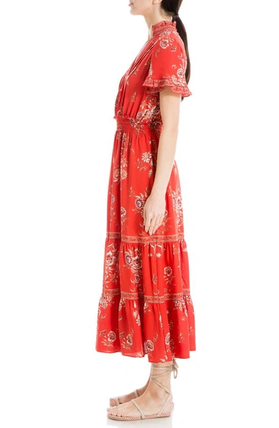 Shop Max Studio Smocked Flutter Sleeve Maxi Dress In Red