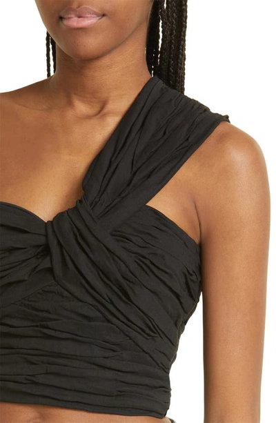 Shop A.l.c . Apollo One-shoulder Linen Blend Crop Top In Black