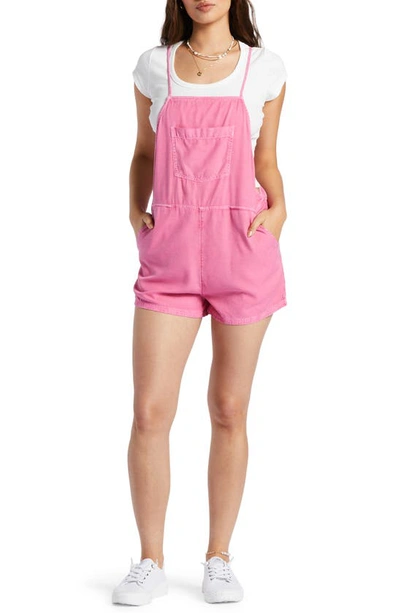 Shop Roxy Fresh Set Cotton Blend Shortalls In Shocking Pink
