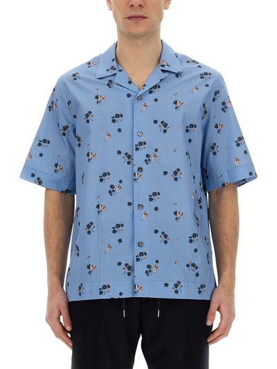 Shop Paul Smith Shirt With Floral Pattern In Azure