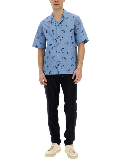 Shop Paul Smith Shirt With Floral Pattern In Azure