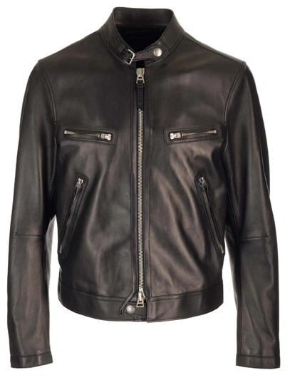 Shop Tom Ford Bonder Leather Jacket In Black