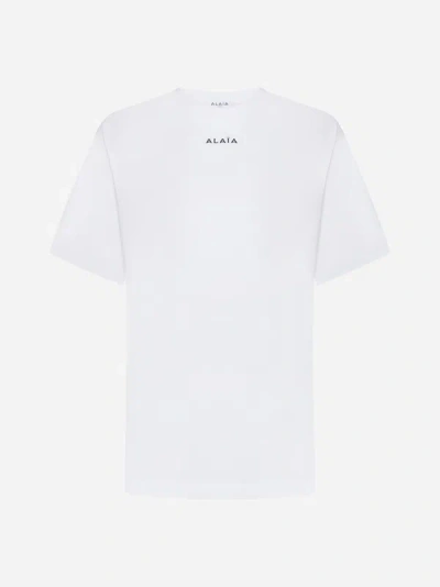 Shop Alaïa Logo Cotton T-shirt In White,black