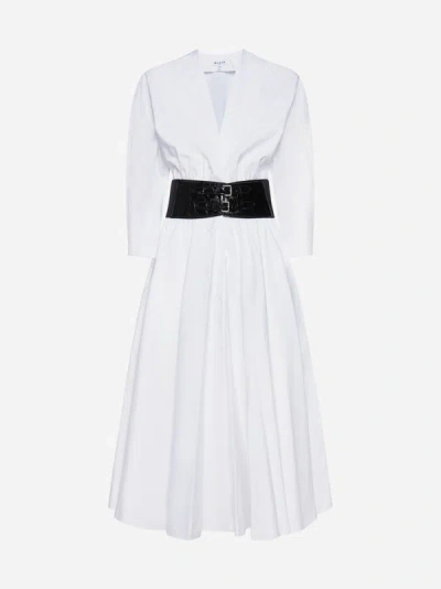 Shop Alaïa Belted Cotton Dress In White