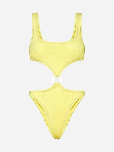Shop Reina Olga Augusta Crinkled Fabric Swimsuit In Pastel Yellow