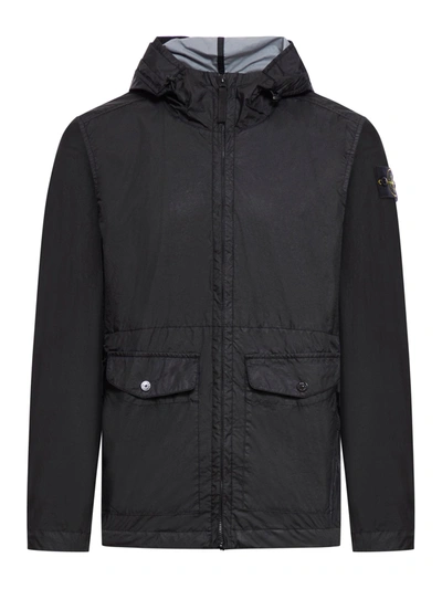 Shop Stone Island Membrana  Hooded Windbreaker Jacket In Black