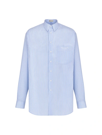 Shop Dior Shirt Striped Blue Cotton Poplin In White