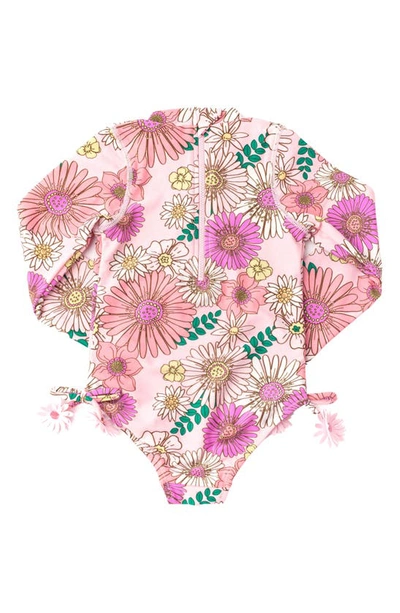 Shop Shade Critters Kids' Retro Bloss Floral Long Sleeve One-piece Rashguard Swimsuit In Pink