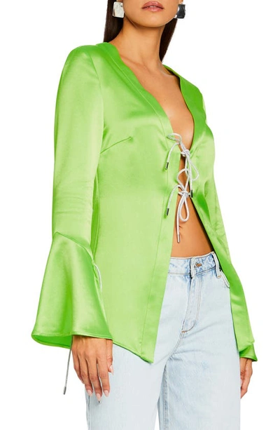 Shop Retroféte Svea Bell Sleeve Satin Top In Fresh Lime