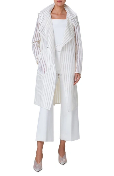 Shop Akris Punto Mesh Stripe Hooded Coat In Cream
