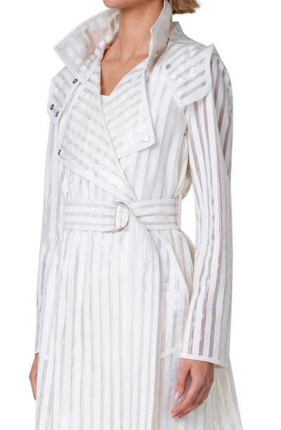 Shop Akris Punto Mesh Stripe Hooded Coat In Cream