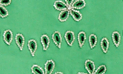 Shop Oscar De La Renta Crystal Embellished Eyelet Embroidered Virgin Wool Blend Shift Dress In Cactus