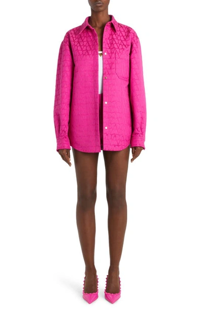 Shop Valentino Vlogo Toile Iconographe Oversize Snap-up Shirt Jacket In Pink Pp