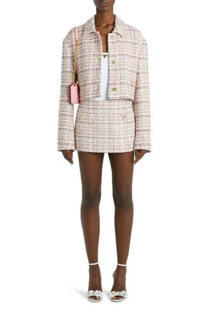 Shop Valentino Short Metallic Tweed Jacket In Multicolor Lurex