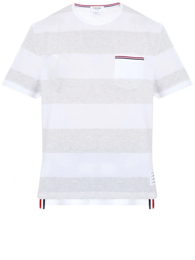 Shop Thom Browne Rwb Pocket Striped T-shirt In Gray