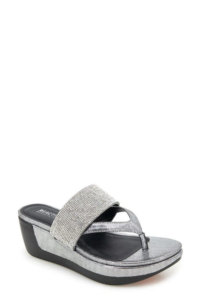 Shop Reaction Kenneth Cole Pepea Crystal Platform Wedge Sandal In Pewter Elastic