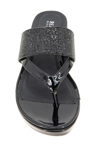Reaction Kenneth Cole Pepea Crystal Platform Wedge Sandal In Black Elastic