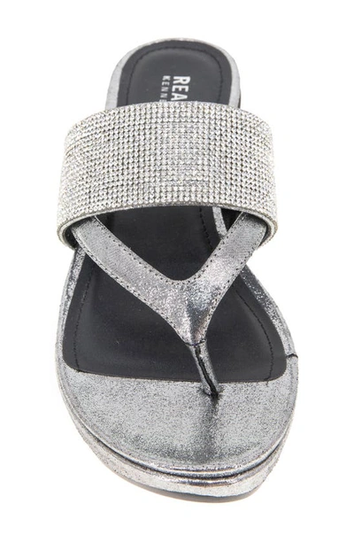 Reaction Kenneth Cole Pepea Crystal Platform Wedge Sandal In Pewter Elastic