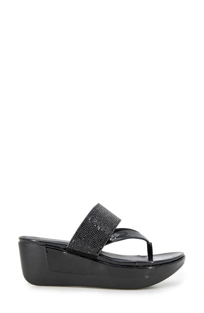 Reaction Kenneth Cole Pepea Crystal Platform Wedge Sandal In Black Elastic