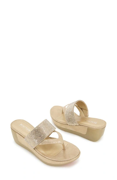 Reaction Kenneth Cole Pepea Crystal Platform Wedge Sandal In Gold Elastic