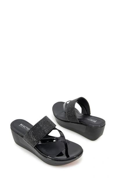 Reaction Kenneth Cole Pepea Crystal Platform Wedge Sandal In Black Elastic