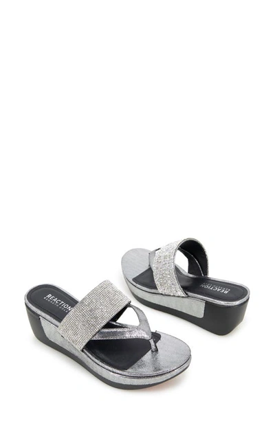 Reaction Kenneth Cole Pepea Crystal Platform Wedge Sandal In Pewter Elastic