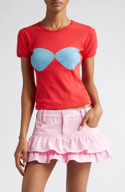 Marshall Columbia X Disney 'the Little Mermaid' Rhinestone Seashell Cotton Baby Tee In Red