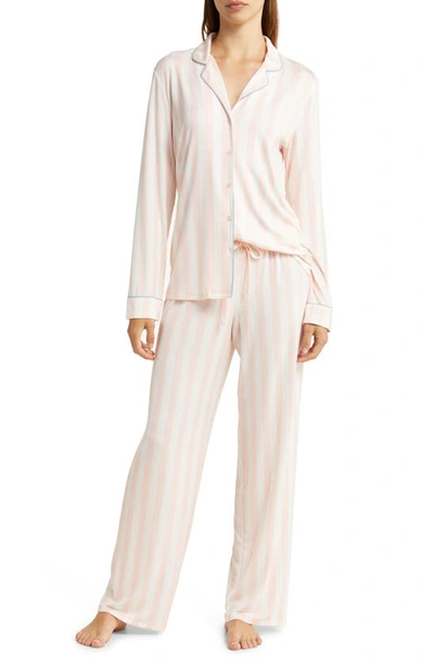 Shop Nordstrom Moonlight Eco Long Sleeve Knit Pajamas In Pink Veil Rose Tasha Stripe