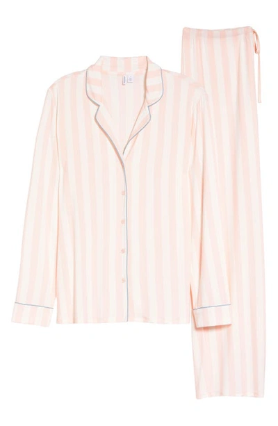 Shop Nordstrom Moonlight Eco Long Sleeve Knit Pajamas In Pink Veil Rose Tasha Stripe
