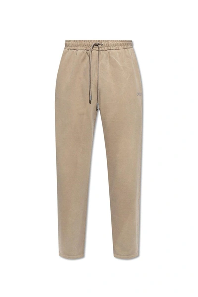 Shop Off-white Logo Embroidered Drawstring Sweatpants In Beige