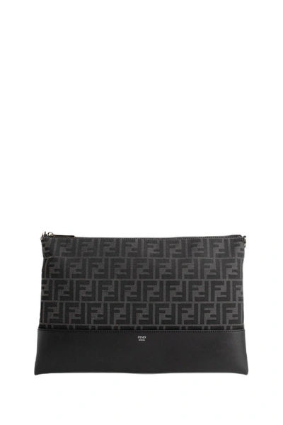 Shop Fendi Ff Jacquard Medium Shoulder Bag In Black