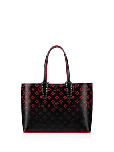 Shop Christian Louboutin Cabata Bag In Leather With All-over Logo In Black Red Black