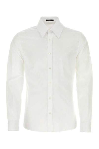 Shop Balmain White Poplin Shirt In Blanc