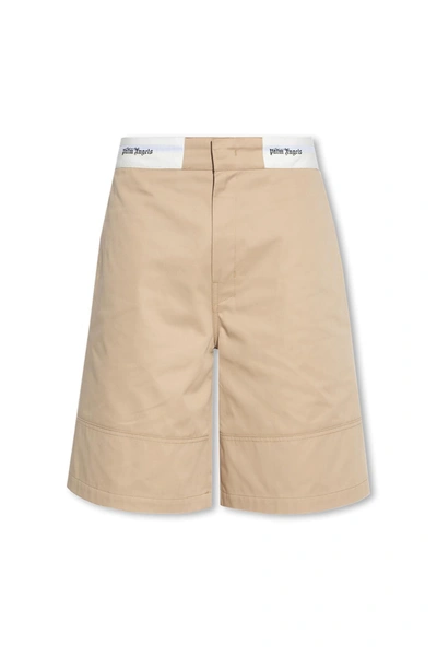 Shop Palm Angels Shorts With Logo In Beige