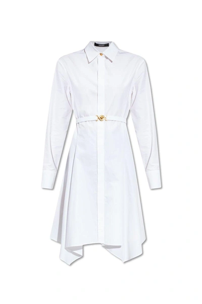 Shop Versace Long-sleeved Shirt Dress In Bianco
